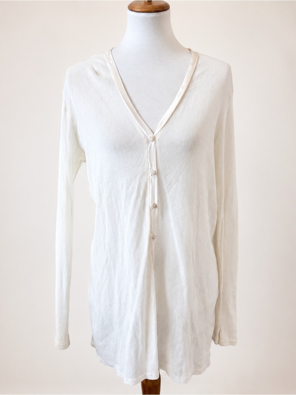 Pete & Greta Johnny Was Knit Lightweight Boho Cotton Silk Ivory Cardigan Large